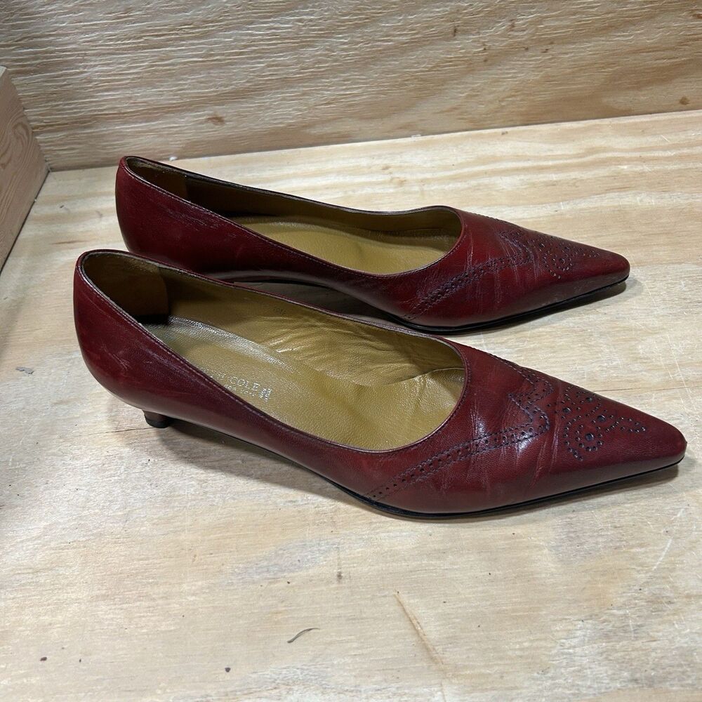 Kenneth Cole My Fair Lady Burgundy Leather Pointed Toe Pumps Size 10M Italy